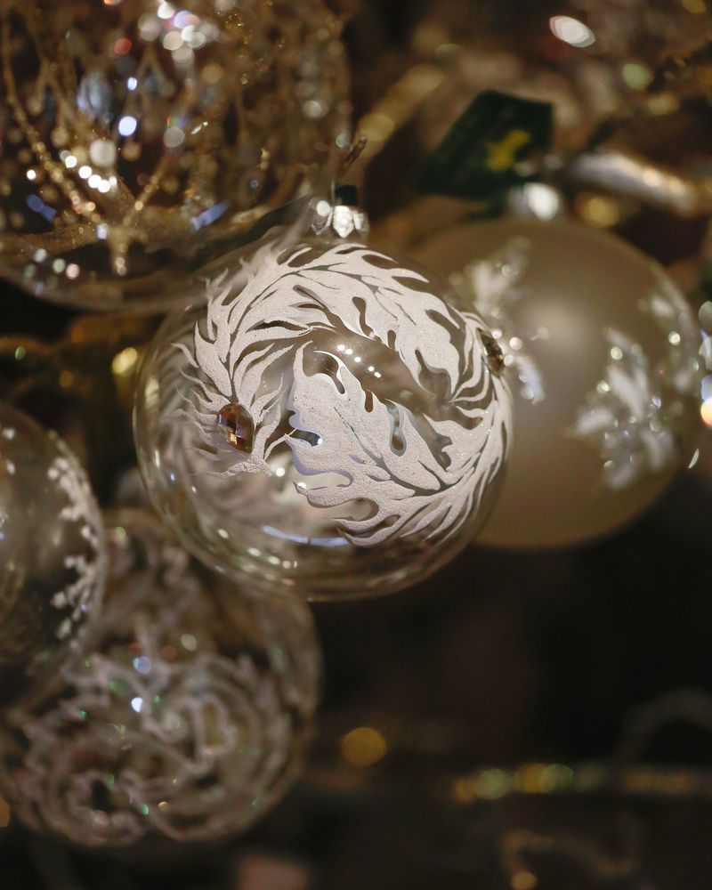 Delikatny biały ornament na przezroczystym szkle
